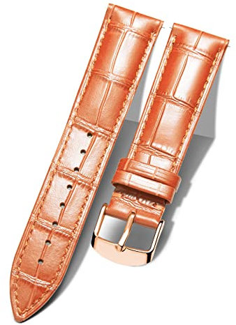 BINLUN Leder Uhrenarmband Krokodilmuster Schnellverschluss Ersatz Kalbsleder Uhrenarmbänder 10 Farben 13 Größen für Herren & Damen(Roségoldene Schnalle,Orange,14mm)
