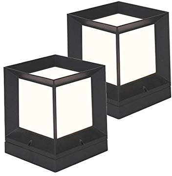YFMYY 2 pack moderna Prato Paesaggio colonna luminosa IP65 impermeabile pilastro quadrato della lampada in alluminio acrilica tradizionale nero Bollard E27 esterno Messaggio Lanterna Luce Stagno Porta