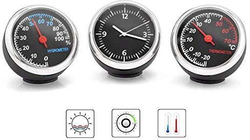 prom-note Auto Thermometer Hygrometer 3 Stück Armaturenbrett Hochgenaues Thermometer Hygrometer Quarzuhr Set Für Armaturenbrett Ornament - 4 4 4cm