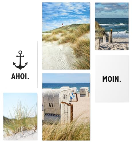 Papierschmiede® XL Mood Poster Set Moin, Bilder Wohnzimmer Deko Schlafzimmer, 2x DIN A2 (ca. 59x42) und 4x DIN A3 (ca. 30x42), Norden Strand Küste Dünen - ohne Rahmen