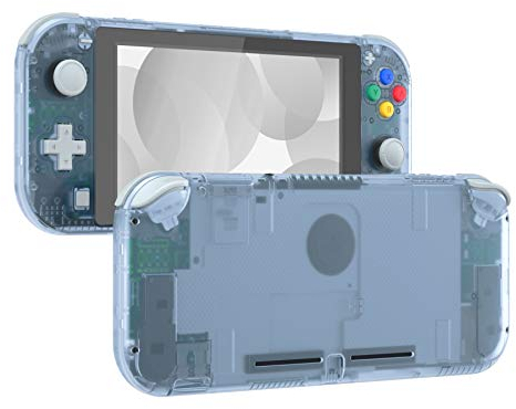 eXtremeRate Full Case für Switch Lite Console, DIY-Ersatz Gehäuse Hülle & Tasten & Schutzfolie Ersatzteile Shell Kit für Nintendo Switch Lite Spielkonsole (Transparent Gletscherblau)