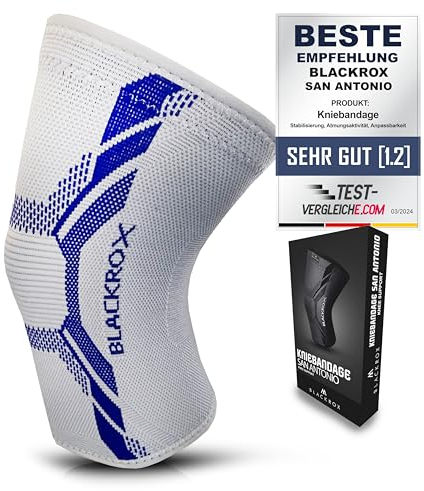 BLACKROX Kniebandage [Vergleichssieger 2024] Gr. S-XL | Damen & Herren | Stabilisierung für Knie & Meniskus | Perfekt für Sport, Fußball, Kraftsport & Bodybuilding | SAN ANTONIO V4 | Grau Gr. L