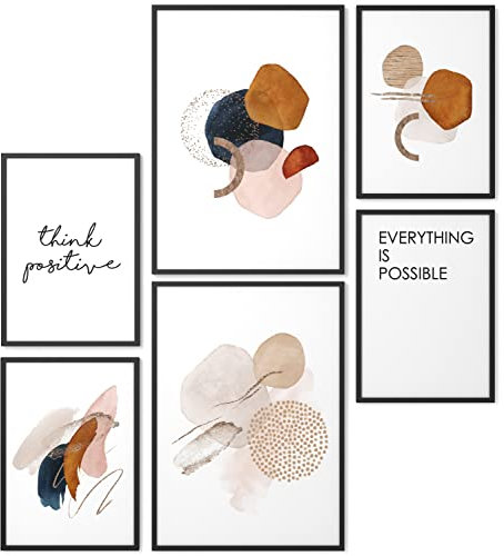 Papierschmiede® Mood Poster Set Bernstein Abstrakt, Bilder Wohnzimmer Deko Schlafzimmer, 2x DIN A3 und 4x DIN A4, Kunst Kreativität Braun Blau - Wandposter ohne Rahmen