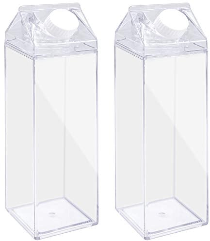 JJQHYC Transparente Milchbox Wasserflasche 500 ml Milchkarton mit DIY Dekoration Aufkleber, Wiederverwendbar (2 Stück)