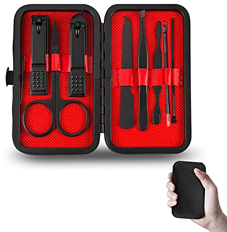 iZhuoKe Maniküre Set,Luxus Maniküre 8 In 1 Edelstahl Professionelle Pediküre Set,Edelstahl Pflege Werkzeuge Mit Schwarz PU Ledertasche für Reise & Zuhause(Schwarz)