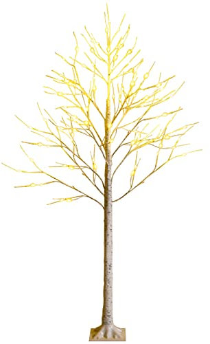 COSTWAY 120 cm/180 cm Cadena de Luces de 2 Tipos Decoración para Navidad 48/96 Luces LED Cálidas y Blancas Árbol Artificial Iluminado Ramas de Abedul Interior Exterior (180 cm)