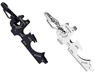 IKAAR 2 Stück Multitool Schlüsselanhänger Edelstahl Taschenwerkzeug Outdoor-Multitool, Inklusiv Flaschenöffner, Schraubendreher, Nagelfeile, Nagelreiniger, Fadenschneider und Pinzette