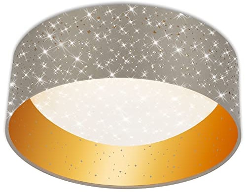 BRILONER - LED Deckenlampe mit Sternenhimmel, Lampenschirm aus Stoff, neutralweiße Lichtfarbe, LED Deckenleuchte, LED Lampe, Wohnzimmerlampe, Schlafzimmerlampe, Küchenlampe, 32x12 cm, Taupe-Gold