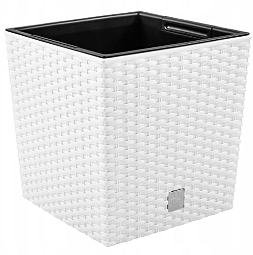 Prime Garden® SquarePot Maceta de ratán de plástico con inserto para casa, jardín, terraza, porche, cuadrada, resistente a las inclemencias del tiempo, resistente a las heladas (40 x 40 x 40 cm,