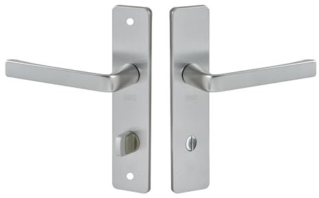 Vachette Set de Poignée de Porte sur Plaque KAZA - Version à Condamnation pour Porte de WC et Salle de Bain - Entraxe 165 mm - Matériau Aluminium Résistant - Garantie 10 Ans - Finition Argent