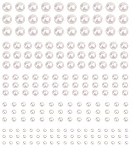 AIEX 2038 Stück Weiße Perlen Sticker Selbstklebend, Perlen zum Aufkleber Basteln 3 mm/4 mm/5 mm/6 mm/8 mm Halbrunde Perlenaufkleber für Nägel Gesichts Make-up Heimdekoration Scrapbooking