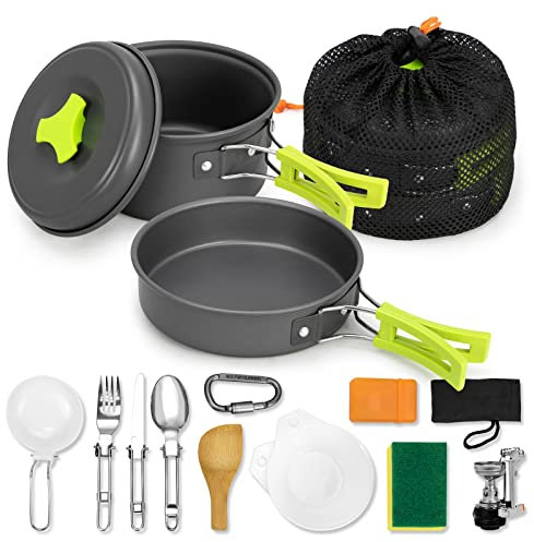 Rlrueyal 15pcs Camping Cookware Mess Kit,Non-Stick Lightweight Pots Set Portable Outdoor Cookware for Camping Backpacking Hiking Outdoor Cooking and Picnic