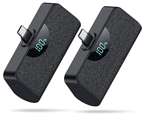 [2 Pack]Mini Portable Charger USB-C Power Bank 5200mAh,LCD Display PD Fast Charging Battery Pack Backup Charger for iPhone 17/17 Pro/17 Pro Max/16/16 Plus/16 Pro/15 Series,Samsung,Android-Black+Black