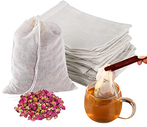 50 Stück 8 X 10cm Baumwoll Musselin Gewürzbeutel mit Kordelzug 100% Baumwolle Teabags Wiederverwendbare Gewürzsäckchen zum Kochen Teebeutel für Losen Tee Obsttee Kaffee Gewürze
