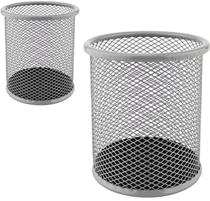 LEVIATAN - 2 Stück - Metall Stifteköcher | Stiftehalter rund aus Drahtmetall | Mesh Multifunktions Becher für Kugelschreiber Ø91 mm Aschgrau