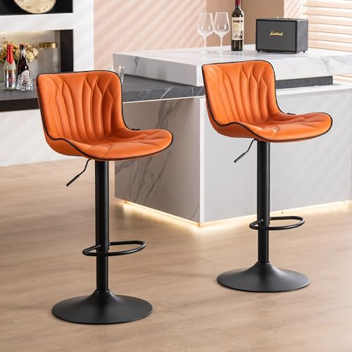 Kidol & Shellder Bar Stools Set of 2 Swivel Barstools Adjustable PU Leather Padded Wing Back Counter Stools, Orange, 3-5 Mins to Assemble, Loads 300lbs