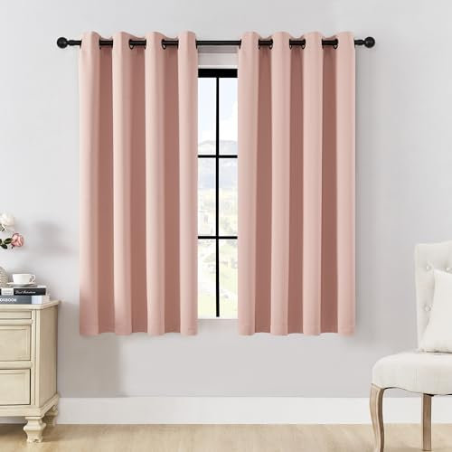 HUTO Tende oscuranti per camera da letto, 137 cm, isolamento termico a risparmio energetico, protezione per la privacy, in rame antico, con occhielli, per soggiorno, 1 paio, 132 x 137 cm, rosa cipria