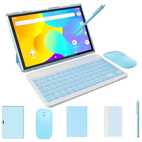 Tablet 2 in 1 con custodia tastiera Mouse Stylus, 10 pollici Tablet Android 14 Tablet PC, 6GB RAM+32GB ROM Supporto 1TB espandibile, 6000mAh Batteria IPS 10.1 pollici Tab 2MP+8MP Doppia Fotocamera