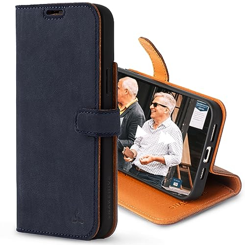 Snakehive Leather Wallet for iPhone 15 Plus || Real Leather Wallet Phone Case || Genuine Leather with Viewing Stand & 3 Card Holder || Flip Folio Cover with Card Slot (Navy)