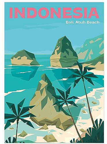 JUNOMI® Indonesien Poster DIN A2 | Wohnzimmer Deko, Modernes Wandbild, Bali Poster, Reiseposter, Bali Wandbild | Ohne Rahmen