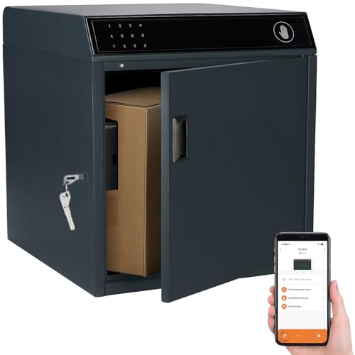 AGT Paketbox Briefkasten: Smarter Paketbriefkasten aus Stahl, 46 x 50 x 50 cm, PIN, App, IP55 (Paketbriefkasten XL, Paketbox XL, iPhone)