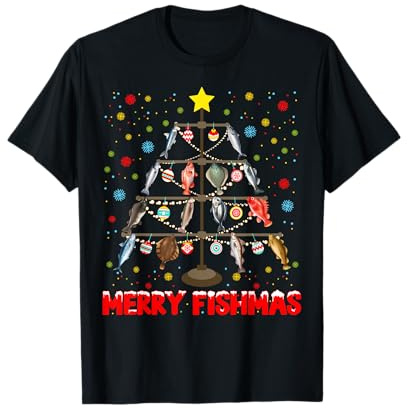 Merry Fishmas Tree Funny Fishing Christmas T-Shirt