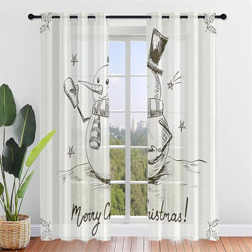 Hiseng Weihnachten Voile Vorhänge mit Ösen Durchsichtig Halbtransparent Ösenvorhang für Fenster Wohnzimmer Schlafzimmer Elegant Rot Transparent Gardine 2er Set (140x244cm,Graue Malerei)
