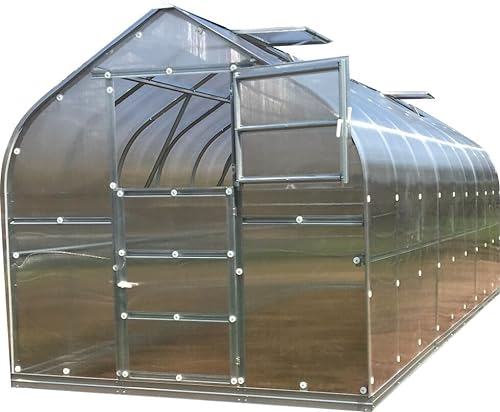 Gewächshaus KLASIKA STANDART 20 (2,5 x 8 m) mit Fundament, 4 mm Polycarbonat und dachluken mit automatischen Öffnern.