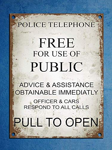 ACAKA Modisches Metallschild im Retro-Vintage-Stil, Polizei-Telefonzelle, Tardis, Dr. Who, Wand-/Türschild, Eisenmalerei, 20,3 x 30,5 cm, Metall-Blechschild
