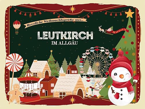 Holzschild 30x40 cm Grüße LEUTKIRCH IM ALLGAU Wand Deko Cafe Sammler Geschenk