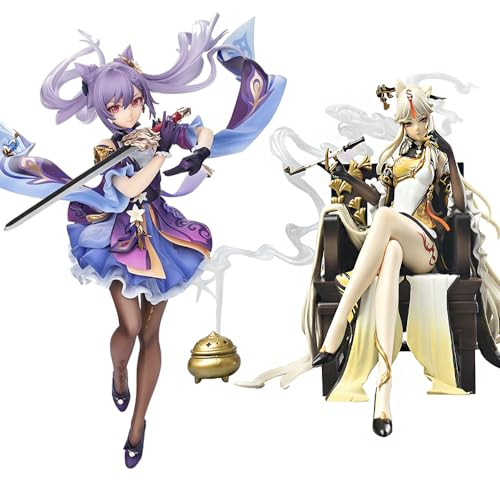 Gooyeh 2pcs Keqing und Ningguang Figur Keqing hält Schwert Actionfiguren+Ningguang sitzende Haltung Figur Statuenmodell Desktop Ornament Geburtstagsgeschenk 18cm+24cm
