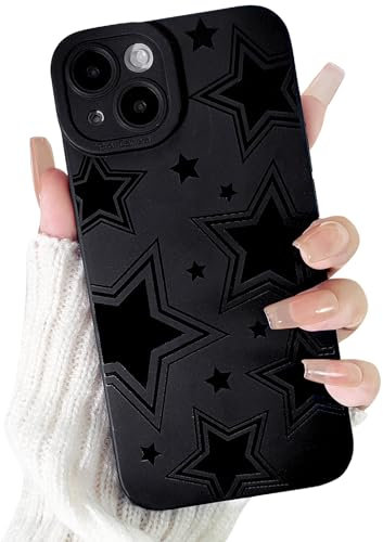 NITITOP Compatible for iPhone 14 Case Cute Cool Star Black Design for Girls Women Soft TPU Shockproof Protective Phone Cover Girly - Black Star