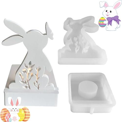 3D Osterhase Silikonform Kerzenhalter, Osterhase Kerzenständer, Osterhase Silikonform for Gips, Kerzen Basteln Oster-Diy-Geschenke (Rabbit Candlestick)