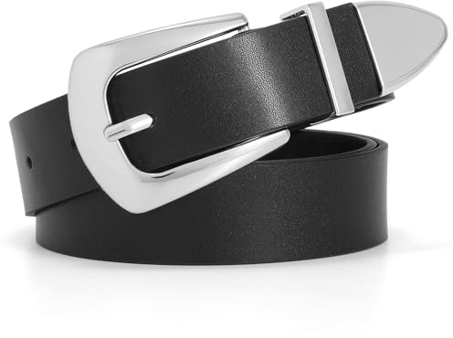 WHIPPY Damen Ledergürtel für Jeans Hosen Kleider modischer Damen Western Leder Gürtel mit goldene Schnalle,schwarz 100cm