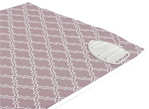 Encasa XO Tapis de Repassage 120x70 cm avec Rembourrage de 3mm & Repose-Fer Silicone pour Le Repassage à la Vapeur sur la Table ou Le lit-Couverture résistante à la Chaleur- Carreaux Mauves