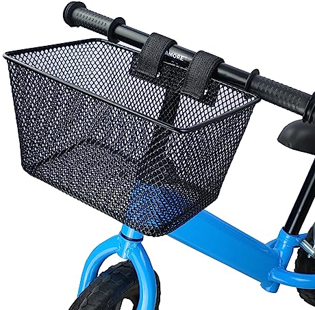 SAMORE Vorderradkorb für Kinder, Metall, schwarz, Fahrradkörbe für Mädchen & Jungen, passend für Dreirad, Roller, Laufrad