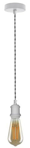 DC VOLTAGE Black and White Vintage Metal Ceiling Pendant Light Fitting,Twisted Braided Flex 2m Cable, E27 Lamp Holder Suspended Pendant Light Fitting Kit for Indoor Lightings