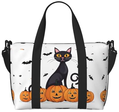UUYHHGB Reisetasche, groß, leicht, faltbar, bedruckt, Wochenendtasche, Reisetasche, Übernachtungstasche, für Fitnessstudio, Sport, Yoga, Damen, Happy Halloween, Trick-or Treat, Schwarz, Einheitsgröße,