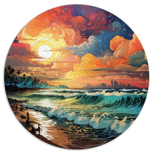 1000-teiliges Puzzle aus Pappe, rundes Puzzle „Waikiki Beach“, für Jugendliche und Erwachsene, Puzzle aus Pappe, Lernspiel, herausforderndes Spielzeug. Größe: 67,5 x 67,5 cm