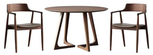 Widppsopt Esstisch-Set, moderner Esstisch aus Massivholz mit Zwei Säulen und gepolsterten Stühlen für das Wohnzimmer, Esszimmer und Zuhause, nussbrauner Tisch und Stuhl(e), 3-teiliges Set, T