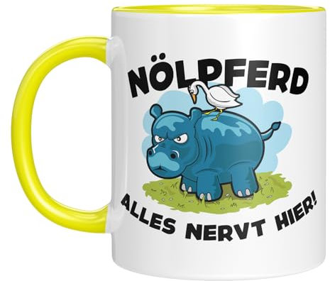 Lustige Tasse mit Nilpferd und Spruch | Nölpferd - Alles nervt hier! | Tolles Geschenk | Kaffeebecher 330 ml