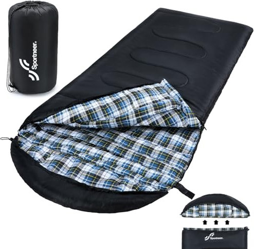Sportneer Schlafsack Outdoor - Winterschlafsack Flanell 220 x 85 cm Schlafsack Winter mit Abnehmbarer Kapuze, Kompakt Deckenschlafsack 3-4 Jahreszeit Kaltes Wetter Outdoor Winter für Camping