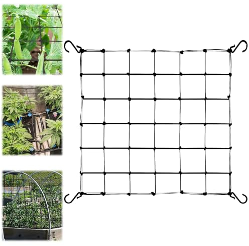 Scrog Netz 60x60 cm Pflanzennetz Elastische Ranknetz für kletterpflanzen Gartennetze mit 4 Haken Ranknetz für Pflanzen, Gemüse, Früchte, Blumen