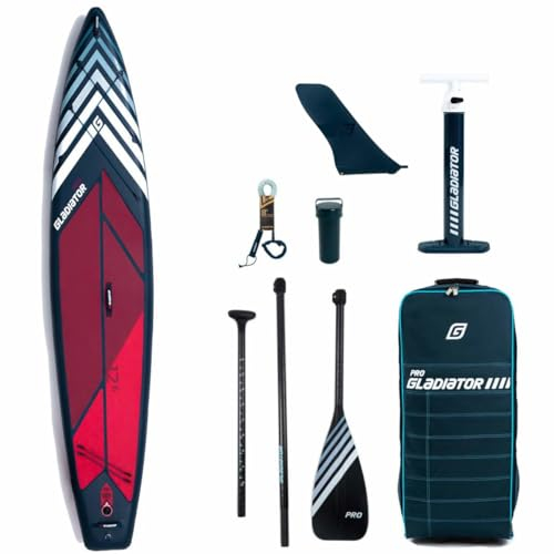 Generisch Gladiator Pro 12'6S x 30 SUP Board Set 2024 – rot I Sportliches Tourenboard I Double Layer Fusion I Hybrid Carbon Paddel I Bravo Doppelhubpumpe I Rolltasche