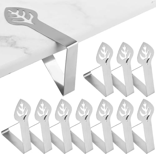 KOLZEMV Tischtuchklammern Edelstahl 10 Stück, Tischdeckenklammer Tischabdeckungsklemmen für Dicke Tische, Restaurant, Gartentisch, Familie Esstisch Draußen Tischdecke Clips Tischtuch Clips