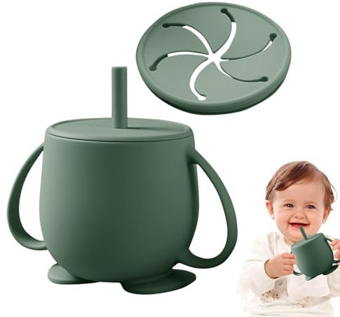 Hugsweet Gobelets D'Entraînement En Silicone, Gobelet Pour Enfant Avec Paille, Tasse En Silicone Avec Couvercles Et Poignée Pour Bébé Et Tout-Petit