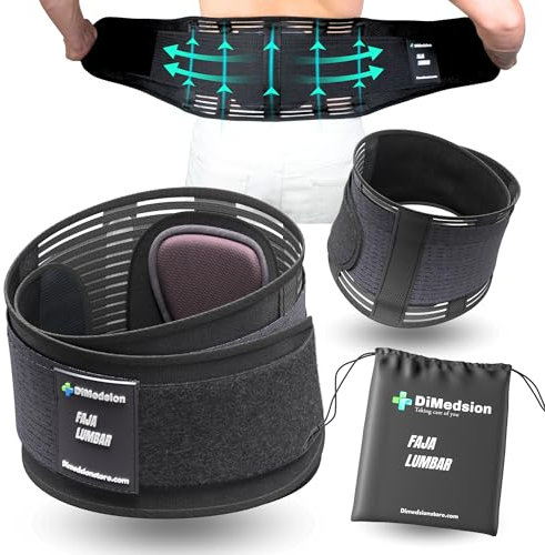 Dimedsion Faja lumbar hombre trabajo con almohadilla lumbar removible - Faja lumbar hombre con bolsa, Fajas lumbares para hombre y mujer para molestias de espalda, fajas de trabajo (L)