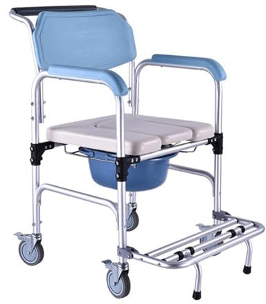 Shower Wheelchair Commode Chair on Wheels with Footrest for Elderly & Disabled - Portable Mobile Toilet Chair with 350 lbs Capacity for Seniors