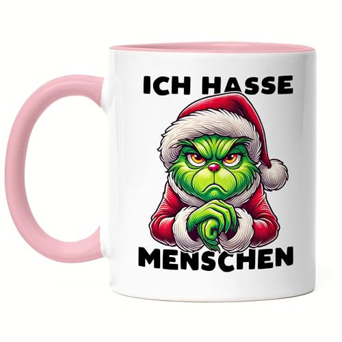 Hey!Print Ich Hasse Menschen Tasse rosa Weihnachtsmuffel Sarkasmus Anti-Weihnachten Geschenkidee