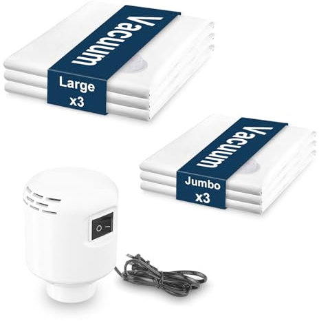 6 Pack Vacuum Storage Bags with Electric Air Pump, 3 jumbo, 3 large, Travel Clothes Space Saver Bags, Compression Airtight Seal Bags for Clothes, Pillows, Comforters, Blankets, Bedding(Combo)